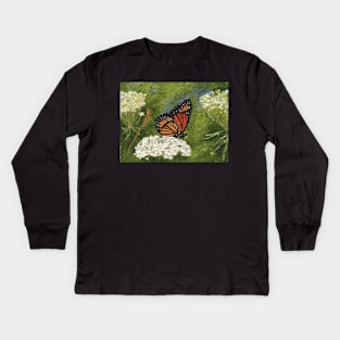 Viceroy Butterfly On Queen Anne's Lace Watercolor Batik Kids Long Sleeve T-Shirt